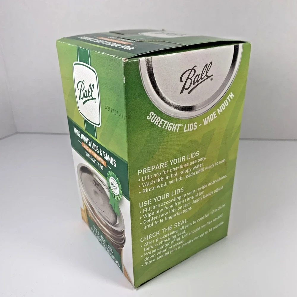 New Box of 12 BALL Wide Mouth Bands w/ Dome‎ Lids For Mason Jars Canning